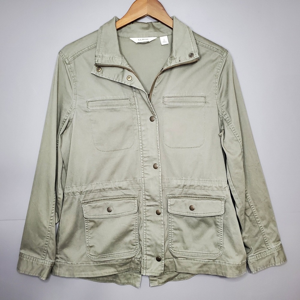 L.L. Bean Womens Small Sage Green Utility Field Jacket Full Zip Snap Front
